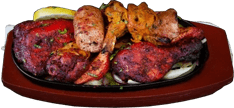 Mixed grill platter with chicken, lamb, and sausages