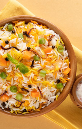 Vegetable biryani with spices and herbs